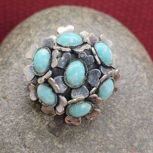 Vtg Sterling Silver Glass Turquoise Robins Egg Blue Flower Brooch Pin 1"